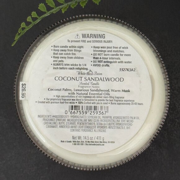 BBW Coconut Sandalwood White Barn Bath & Body Works 3 Wick Candle - Picture 10 of 10